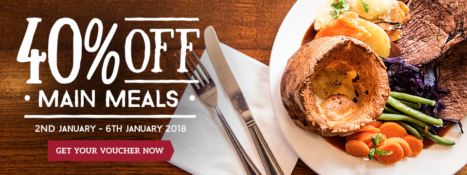 Sign up for 40% off at Toby Carvery!